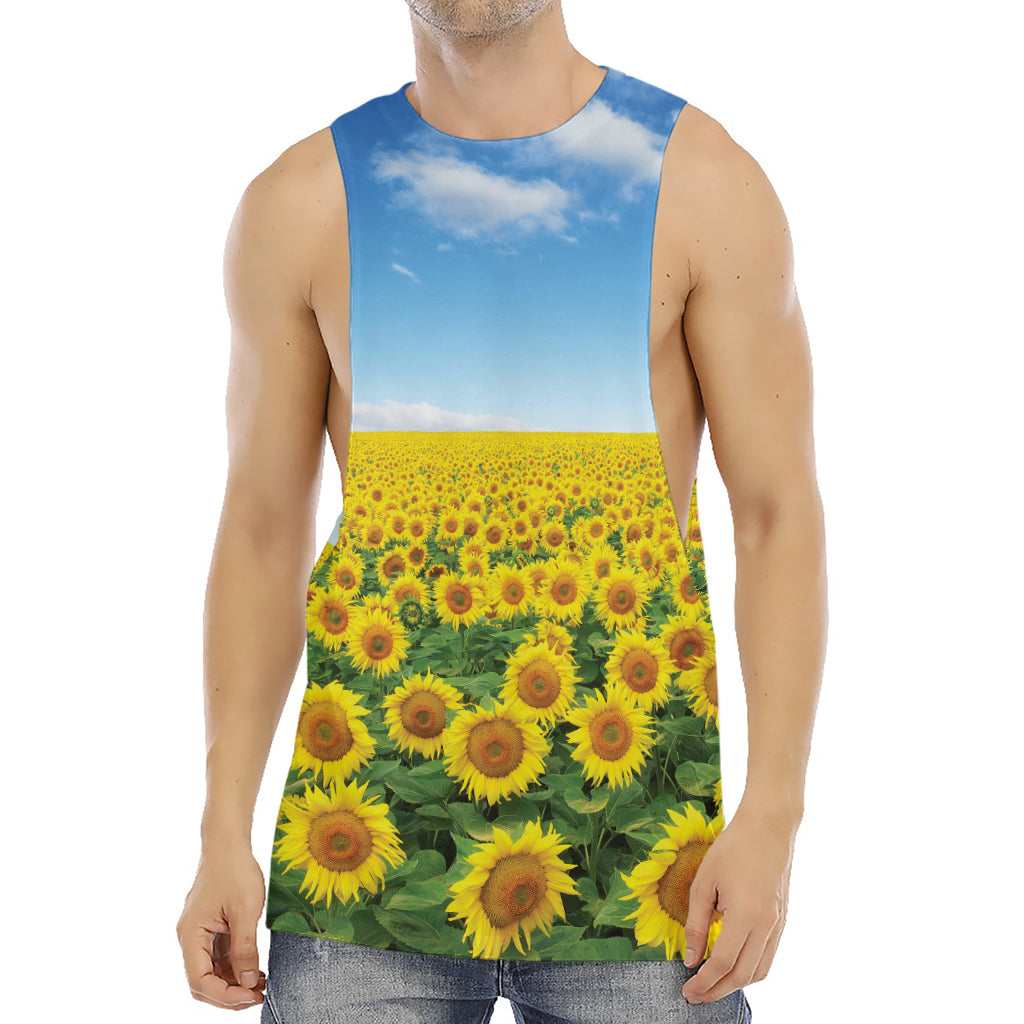 Sunflower Field Print Men's Muscle Tank Top