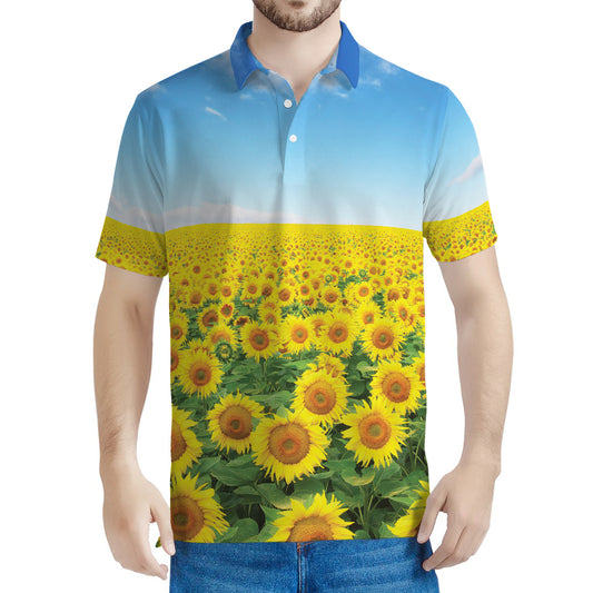 Sunflower Field Print Men's Polo Shirt