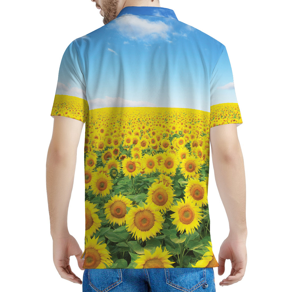 Sunflower Field Print Men's Polo Shirt