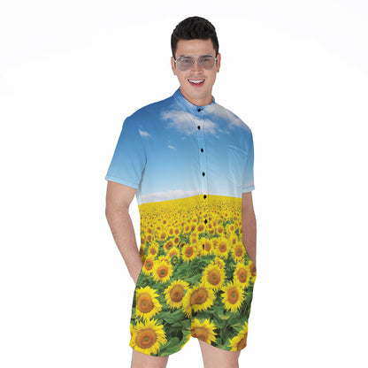 Sunflower Field Print Men's Rompers