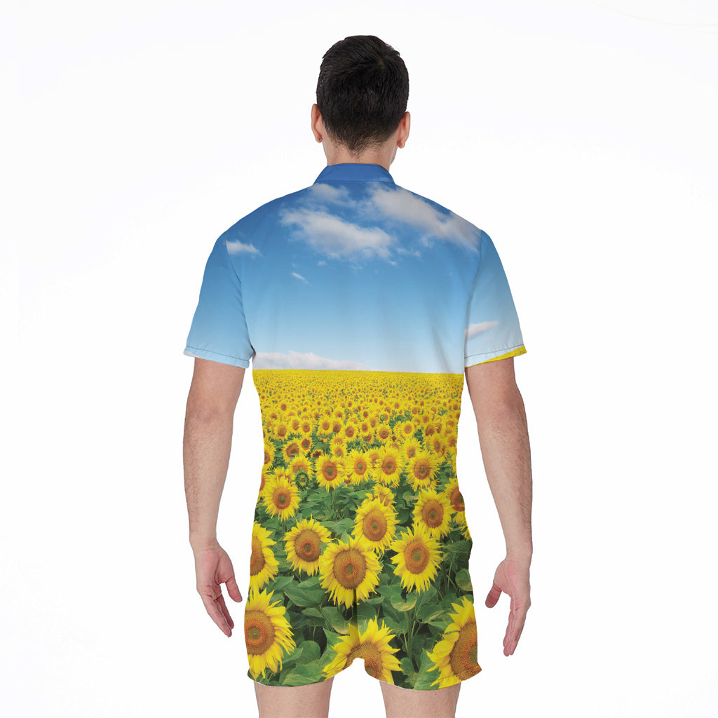 Sunflower Field Print Men's Rompers