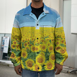 Sunflower Field Print Men's Shirt Jacket