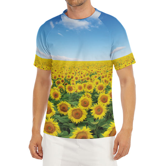 Sunflower Field Print Men's Short Sleeve Rash Guard