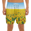 Sunflower Field Print Men's Split Running Shorts