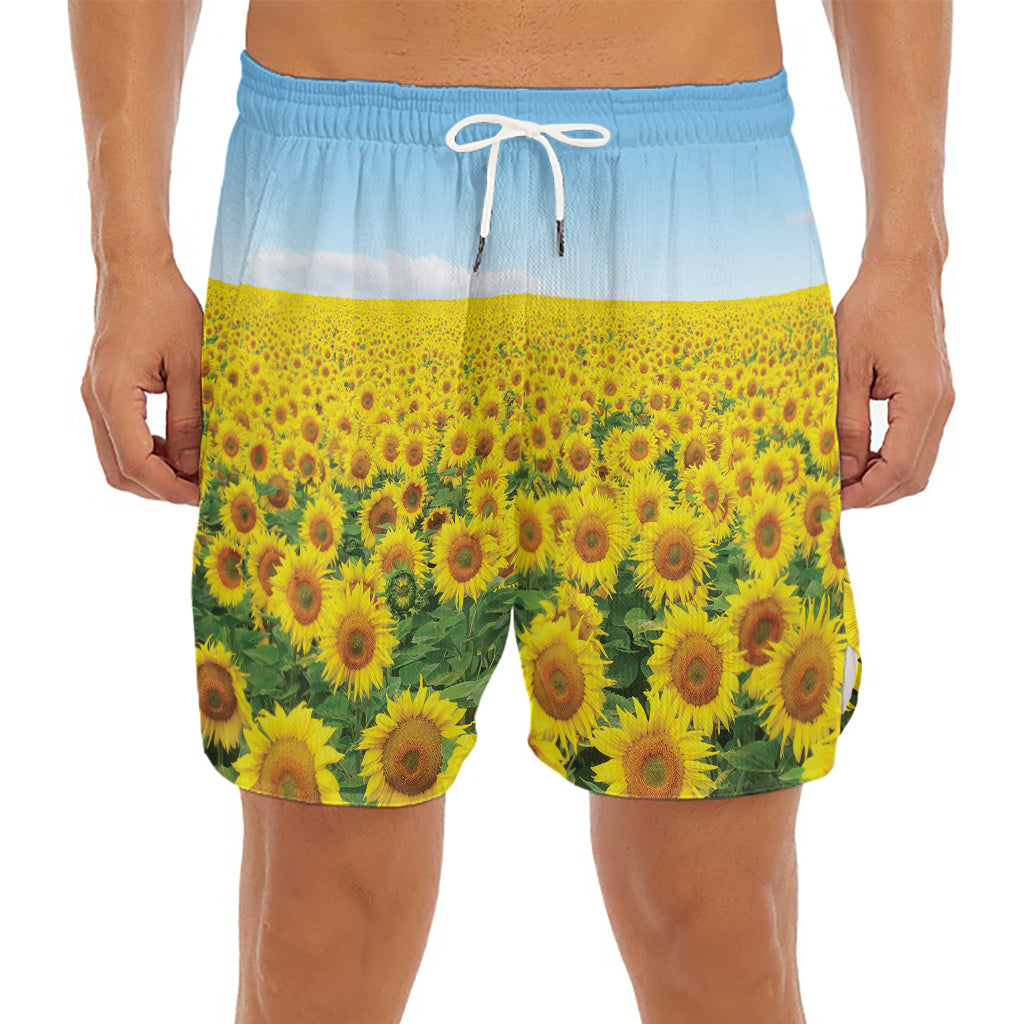 Sunflower Field Print Men's Split Running Shorts