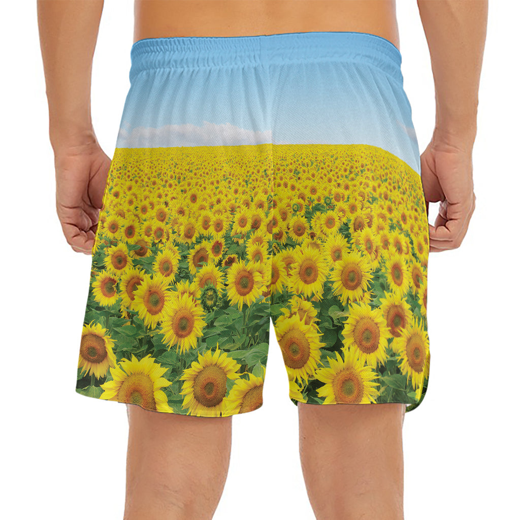 Sunflower Field Print Men's Split Running Shorts