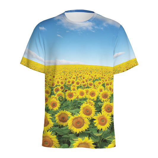 Sunflower Field Print Men's Sports T-Shirt