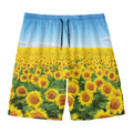 Sunflower Field Print Men's Swim Trunks