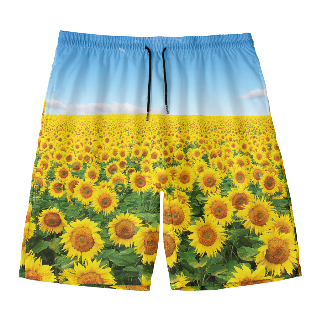 Sunflower Field Print Men's Swim Trunks