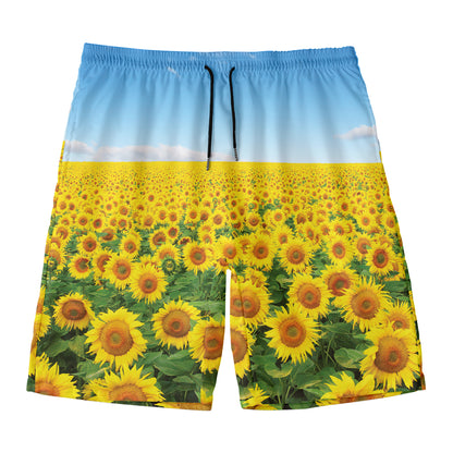 Sunflower Field Print Men's Swim Trunks