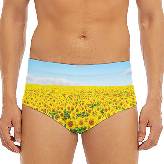 Sunflower Field Print Men's Triangle Swim Briefs