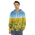 Sunflower Field Print Men's Velvet Pullover Hoodie
