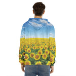 Sunflower Field Print Men's Velvet Pullover Hoodie