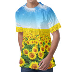 Sunflower Field Print Men's Velvet T-Shirt