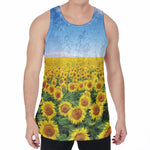 Sunflower Field Print Men's Velvet Tank Top