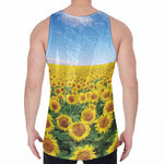 Sunflower Field Print Men's Velvet Tank Top