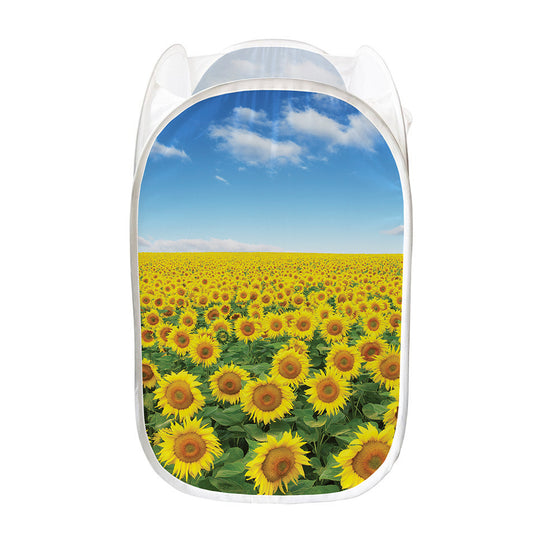 Sunflower Field Print Mesh Laundry Hamper