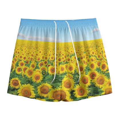 Sunflower Field Print Mesh Shorts