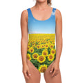 Sunflower Field Print One Piece Swimsuit