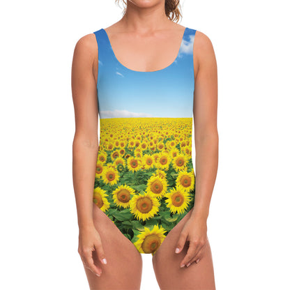 Sunflower Field Print One Piece Swimsuit