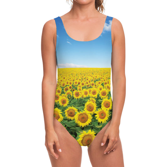 Sunflower Field Print One Piece Swimsuit