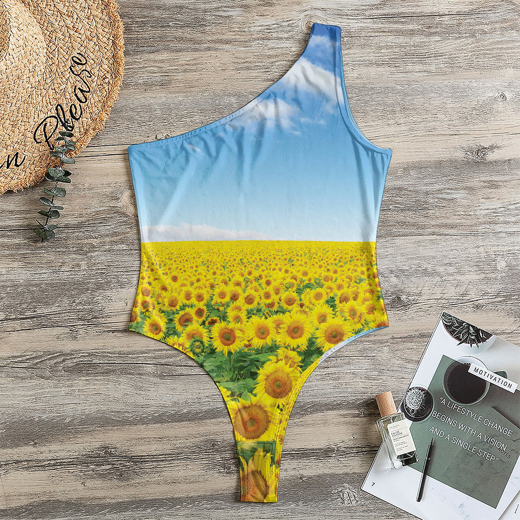 Sunflower Field Print One Shoulder Bodysuit