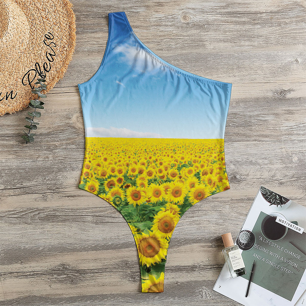 Sunflower Field Print One Shoulder Bodysuit