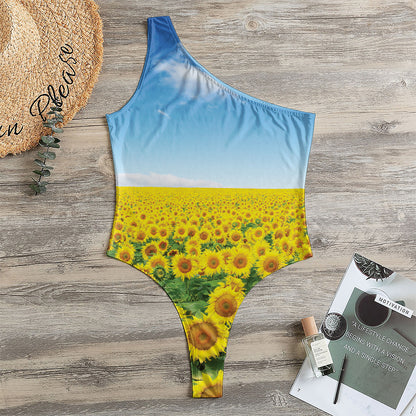 Sunflower Field Print One Shoulder Bodysuit