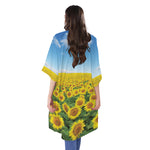 Sunflower Field Print Open Front Beach Cover Up