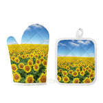 Sunflower Field Print Oven Mitt And Pot Holder Set