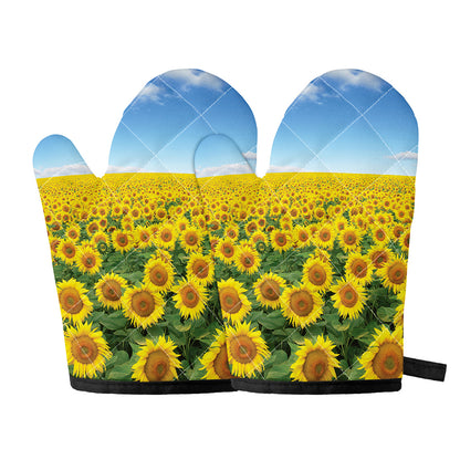 Sunflower Field Print Oven Mitts