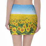 Sunflower Field Print Pencil Mini Skirt