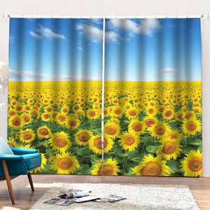 Sunflower Field Print Pencil Pleat Curtains