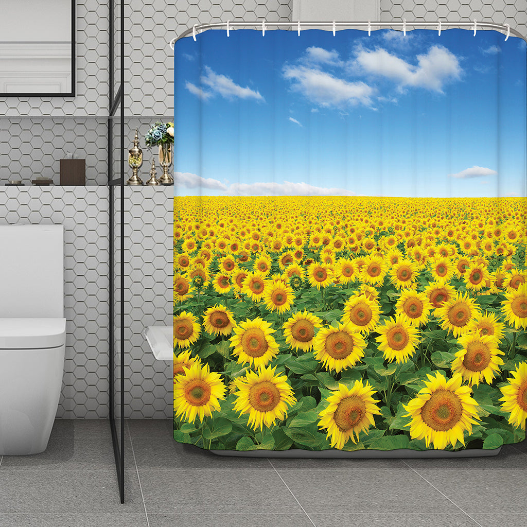 Sunflower Field Print Polyester Shower Curtain