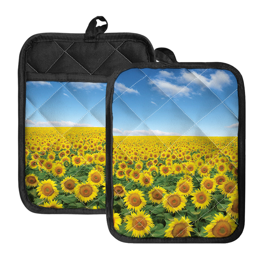 Sunflower Field Print Pot Holders With Pocket