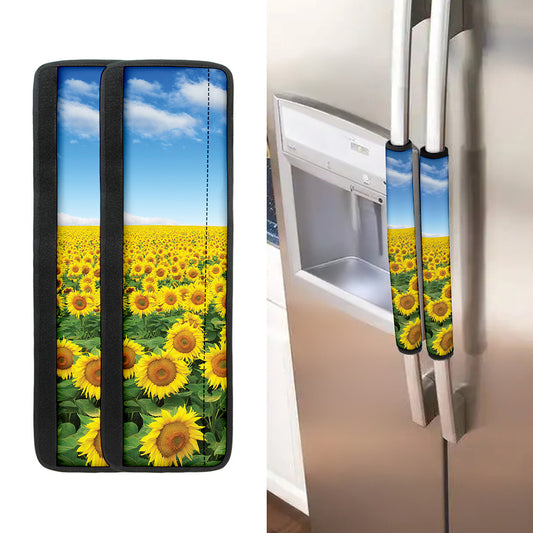 Sunflower Field Print Refrigerator Handle Covers