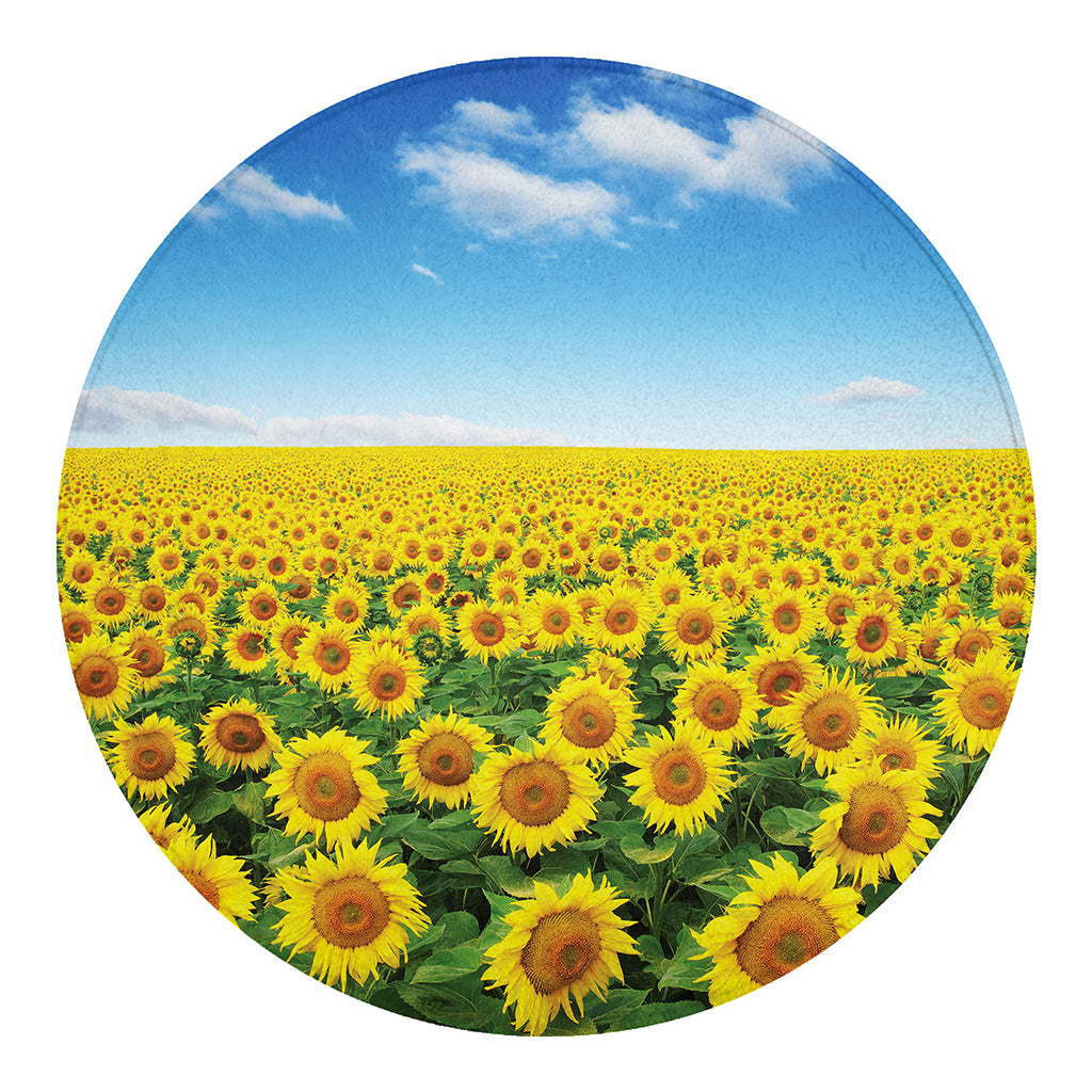 Sunflower Field Print Round Blanket