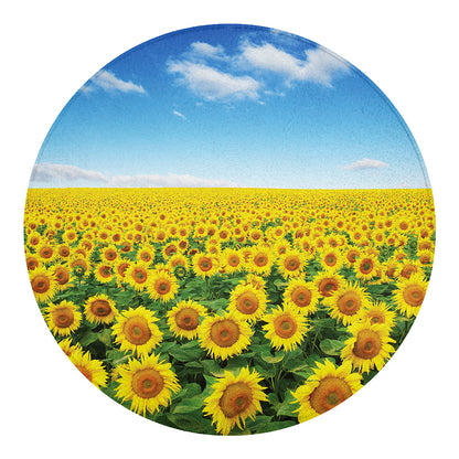 Sunflower Field Print Round Blanket