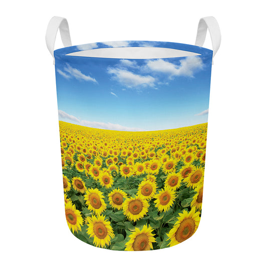 Sunflower Field Print Round Laundry Basket