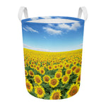 Sunflower Field Print Round Laundry Basket