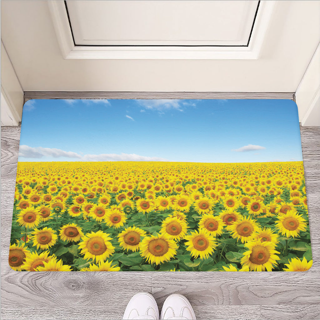 Sunflower Field Print Rubber Doormat