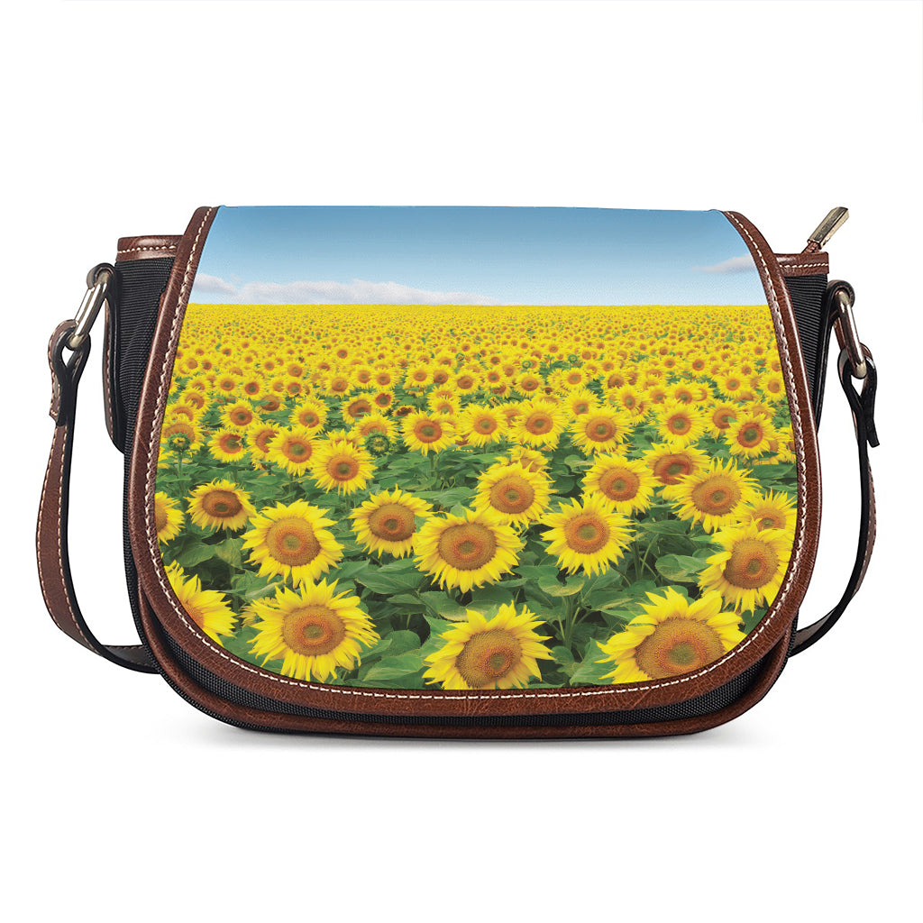 Sunflower Field Print Saddle Bag
