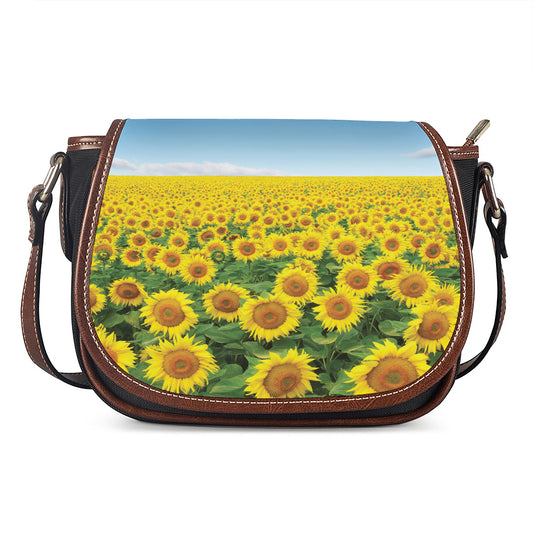 Sunflower Field Print Saddle Bag