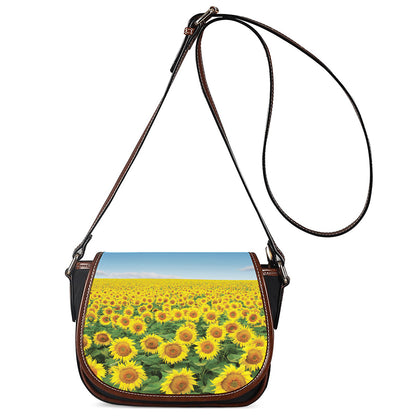 Sunflower Field Print Saddle Bag