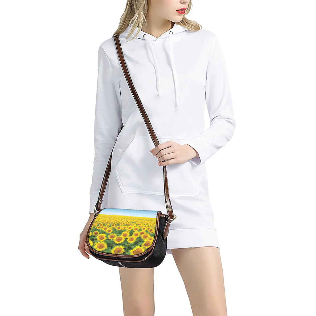 Sunflower Field Print Saddle Bag