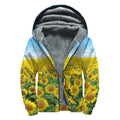 Sunflower Field Print Sherpa Lined Zip Up Hoodie