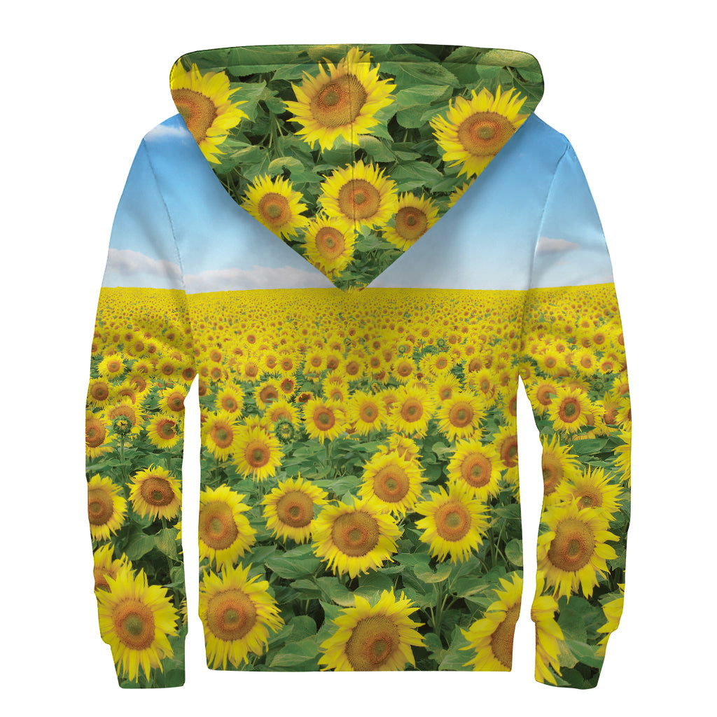 Sunflower Field Print Sherpa Lined Zip Up Hoodie