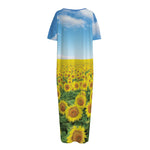 Sunflower Field Print Short Sleeve Long Nightdress