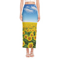 Sunflower Field Print Side Slit Maxi Skirt