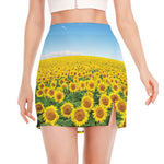 Sunflower Field Print Side Slit Mini Skirt